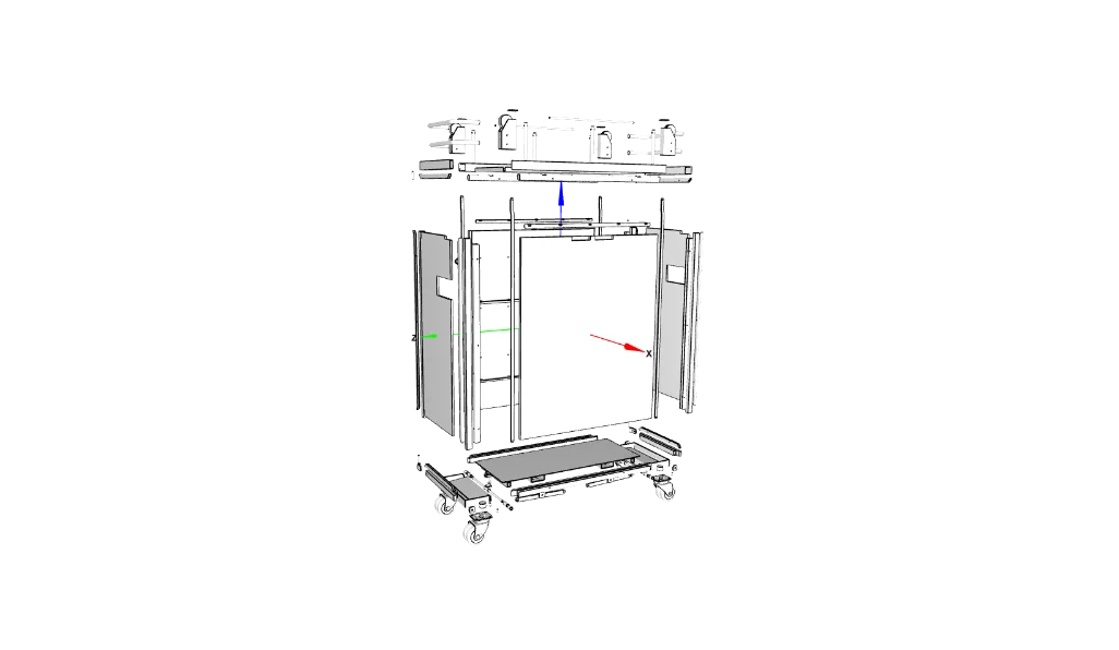 Exploded CAD drawing of a DE.CAP rail catering trolley
